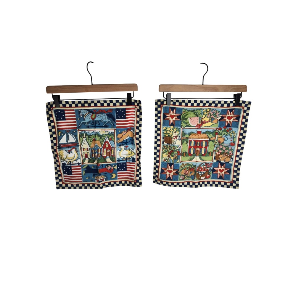 Susan Winget Fabric Squares Set Of Two Folkart Americana Country Patriotic